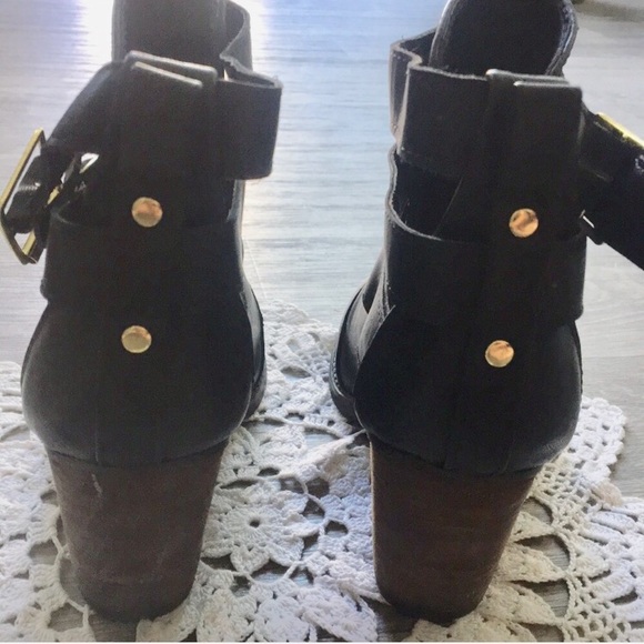 buckle chunky black vegan leather ankle booties - Picture 7 of 8